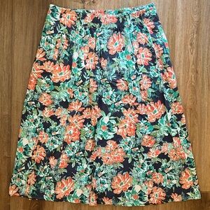 Navy Floral Coldwater Creek Poplin Midi Skirt with Elastic Waist